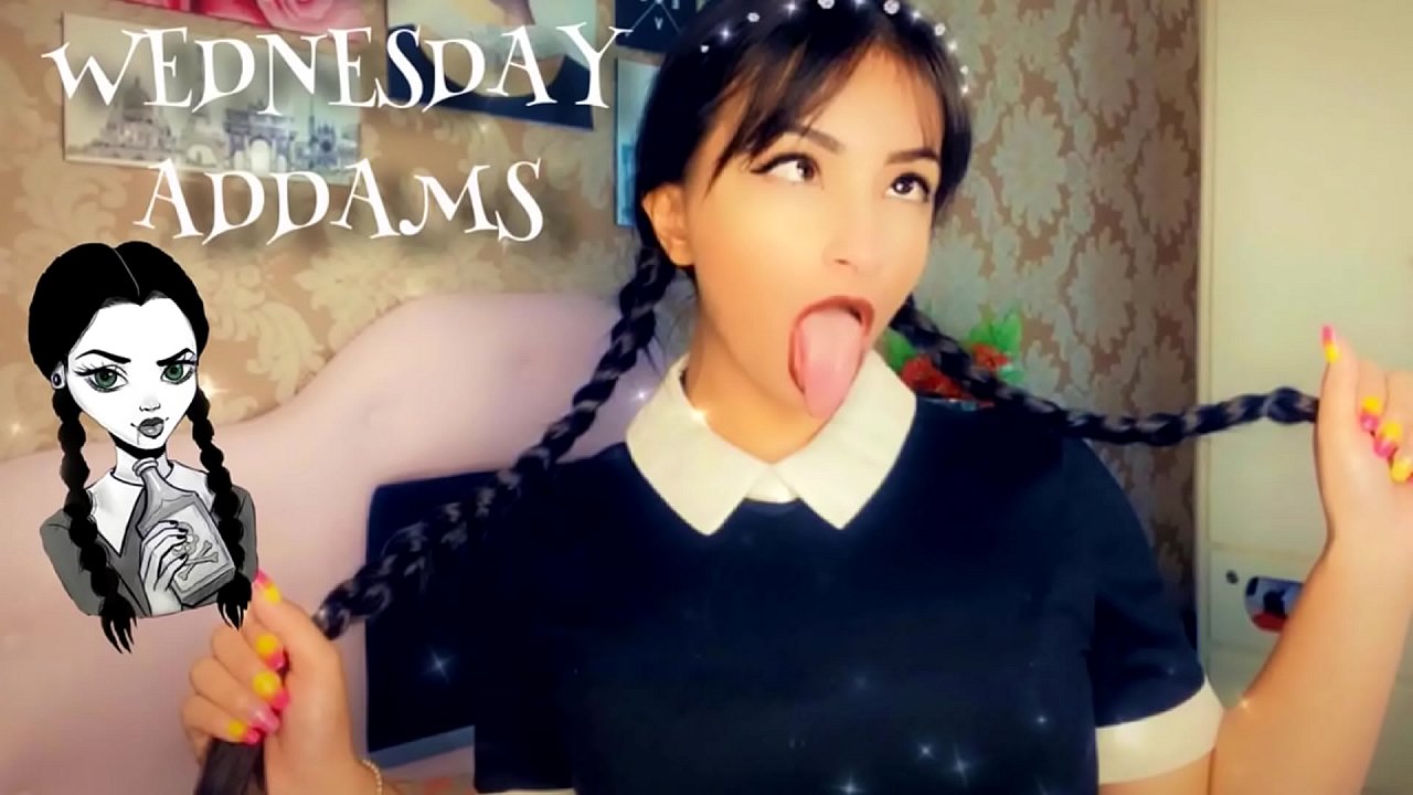 Cosplay Girl Wednesday Addams Deepthroat Ahegao Exxxtra Sloppy